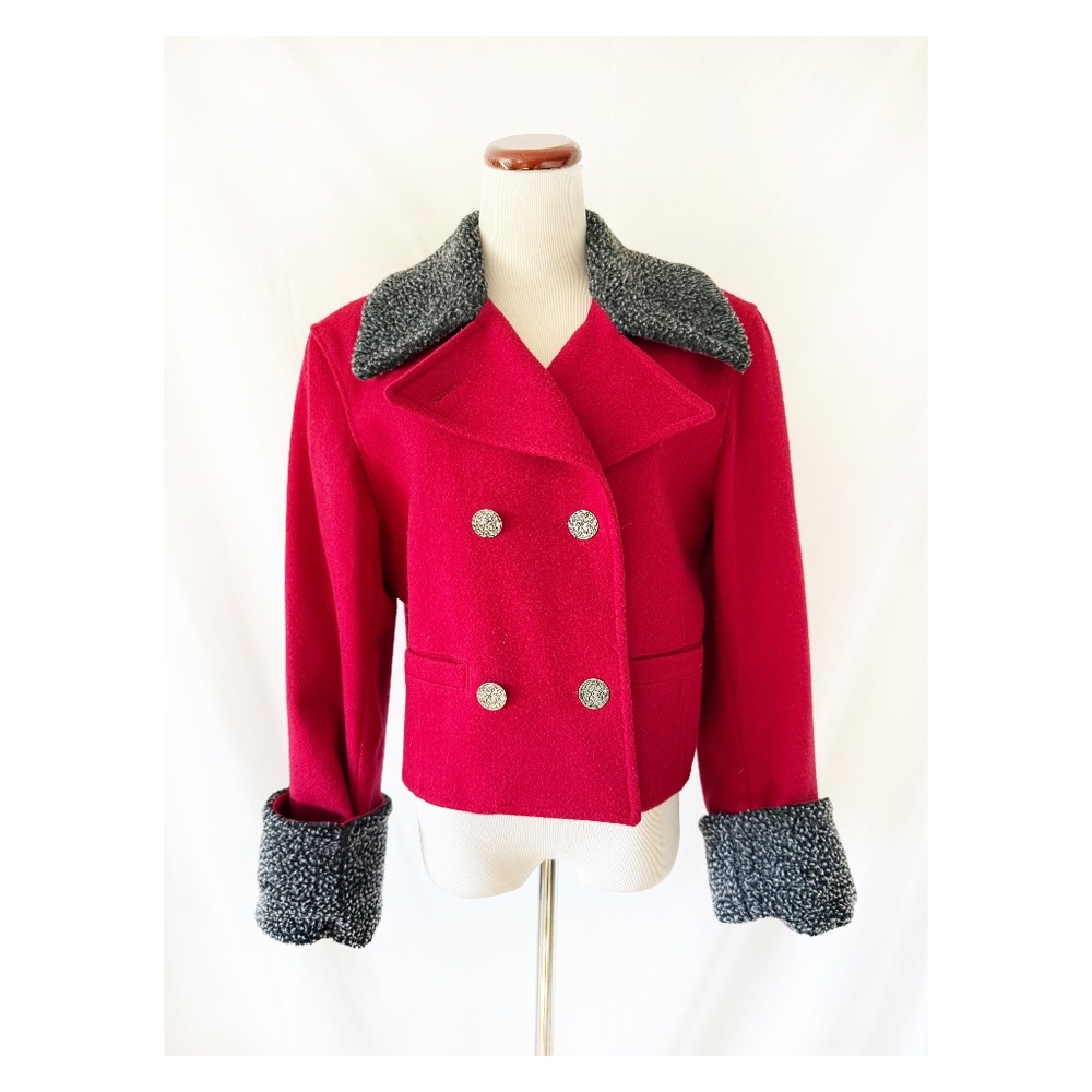 Vintage Red Wool Military Style Cropped Jacket Jonathan Michael Medium